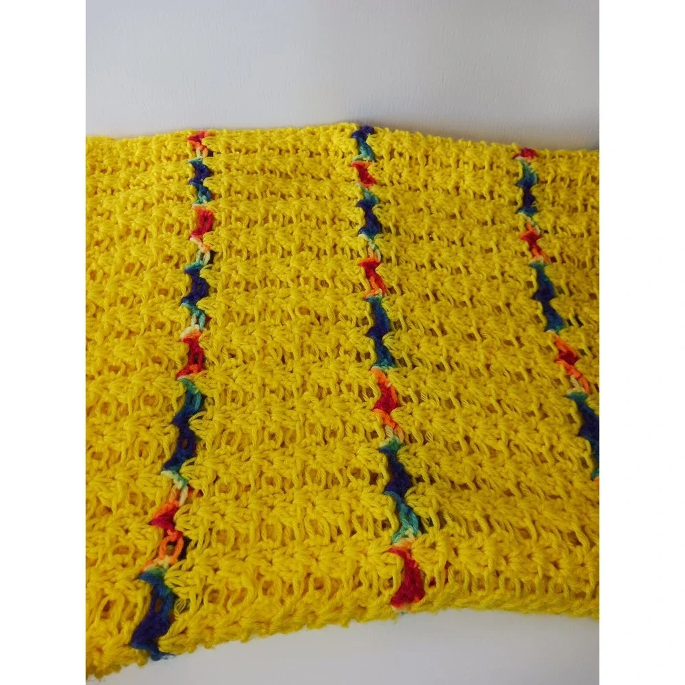 Handmade Crochet Blanket‎ Afghan Throw Lap Yellow / Rainbow Colors 54
